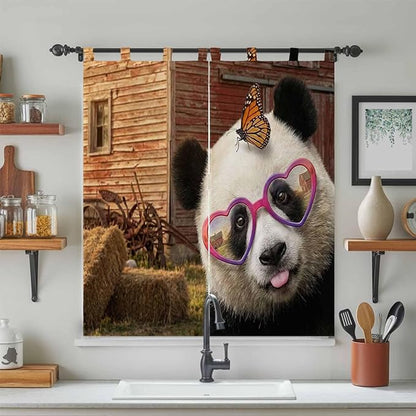 Farm Panda Living Room Curtains 84 Inch Length, Window Curtains Tab Top, Farmhouse Barn Funny Animals Butterfly Light Filtering Window Treatments Drapes 42"x84" 2 Panel