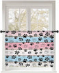 Sheer Curtains 45 Inch Length, Pink Blue Paw Print Semi Sheer Curtains Light Filtering Window Treatment, Vintage Farmhouse Wooden Grain Privacy Voile Drapes for Living Room Bedroom 52x45 Inch