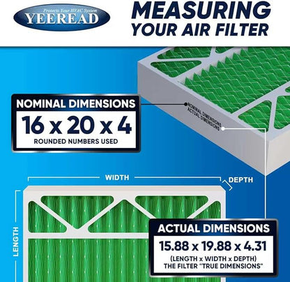 16x20x4 MERV 13 Air Filters, 2-Pack, Actual Size: 15.88” x 19.88” x 4.31”, Pleated Design with Enhanced Filter Media for Superior Filtration,Perfect for HVAC, AC & Furnace Systems