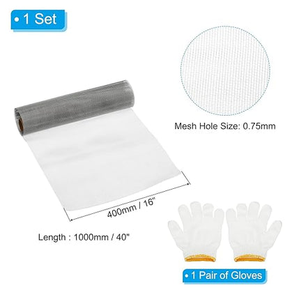 PATIKIL 40" L x 16" W Woven Wire Mesh, 26 Mesh 304 Stainless Steel Air Vent Filter Screen with Gloves for Window Security Vent Cover Filtration Animals Fence