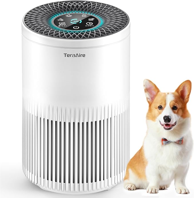 Air Purifiers for Bedroom Home, Air Purifier with PM 2.5 Air Quality Monitor Cover Up to 1235 Ft², Air Filter Cleaner with 5 mode Light, Sleep Mode, Timer, Fragrance Sponge for Smoke, Odor, Dander
