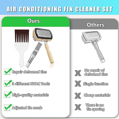 3 Pcs HVAC Coil Cleaning Brush & Fin Straightener Kit, Metal AC Fin Comb,Double-Sided Coil Brush,Coil Cleaning Tool - for MIni Splits,Refrigerator Coils,Condenser, Evaporator Coil Cleaning