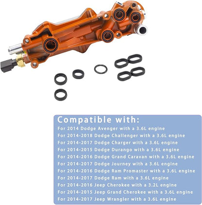 926-959 Aluminum Engine Oil Filter Housing Oil Cooler Kit with Gaskets & Sensors Compatible with 2011-2016 Chrysler Charger Challenger Journey Wrangler Ram Promaster 3.6L (Red)