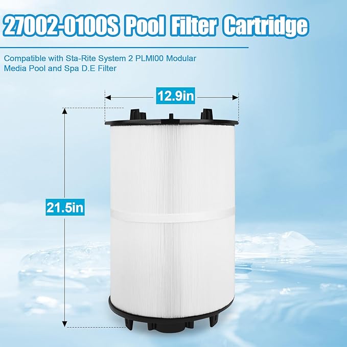 27002-0100S Pool Fliter Cartridges Replacement Compatible with Sta-rite 27002-0100S Pool PLM100 and System 2 Modular Media and Spa D.E. Filter, with Air Bleed Assembly, 100 sq.ft