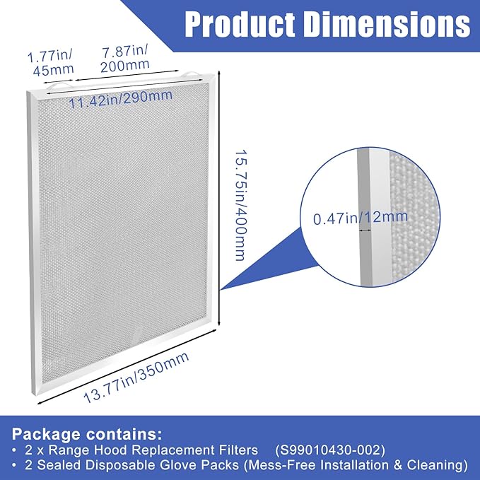 S99010430-002 Range Hood Filter 15-3/4" x 13-7/8" x 3/8"(2-Pack,5-Layer Aluminum Filter)4512880 Compatible with B.roan,N.utone,HPF30 Range Hood Filters