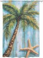Sheer Curtains 72 Inches Long, Coastal Beach Tree Semi Sheer Curtains Light Filtering Window Treatment, Summer Tropical Starfish Wood Grain Privacy Voile Drapes for Living Room Bedroom 52x72 Inch