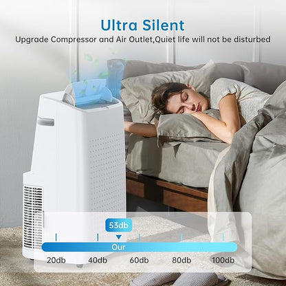 Portable Air Conditioner 15000 BTU ，Air Conditioner for Rooms Up to 850 Sq.Ft – AC With Sleep Mode, Dehumidifier, Fan, Remote Control & 24H Timer, for Bedrooms Living Room, Dining Room, White