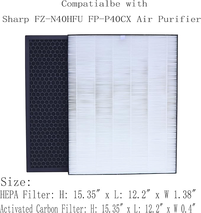 FP-P40CX Replacement Filter Compatible with Sharp FZ-N40HFU Air Purifier Replacement Filter, Replace Part# FZR45HFU, FZ-C46DFU FZ-N60HFU air Filter & Activated Carbon Filter
