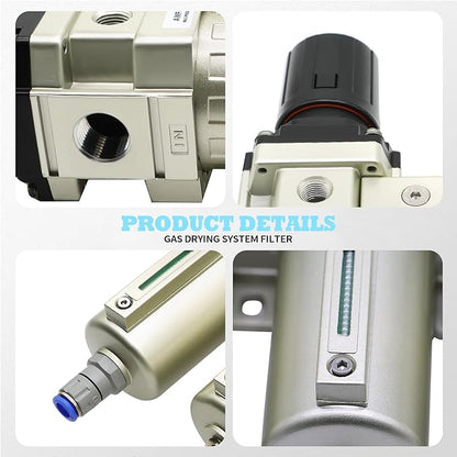 1/2" NPT Industrial Grade 4 Stage Gas Drying System, Coalescing Filter, Desiccant Dryer, Auto Drain, Compatible with Paint Spray, Plasma Cutter (Auto Version)