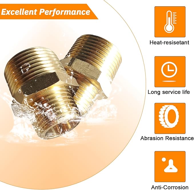 2pcs 3/4" NPT x 1/2" NPT Brass Nipple, 3/4 to 1/2 Adapter Fitting Reducing Solid Hex Nipple, Brass 3/4 Male to 3/2 Male Reducer Pipe Fittings for Extending and Connecting Pipes