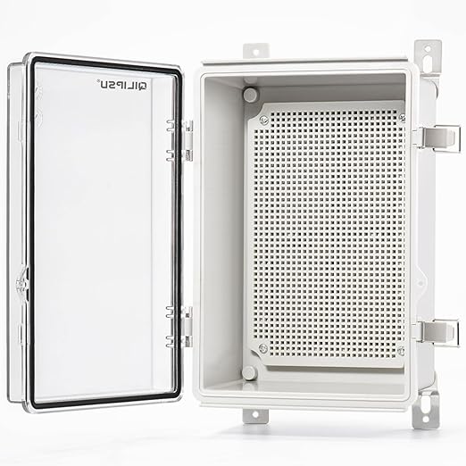 QILIPSU Waterproof Junction Box IP67 Outdoor Plastic Electrical Project Enclosure Weatherproof with Mounting Plate, Wall Brackets, Hinged Clear Cover 11.2"x7.7"x5.1" CC
