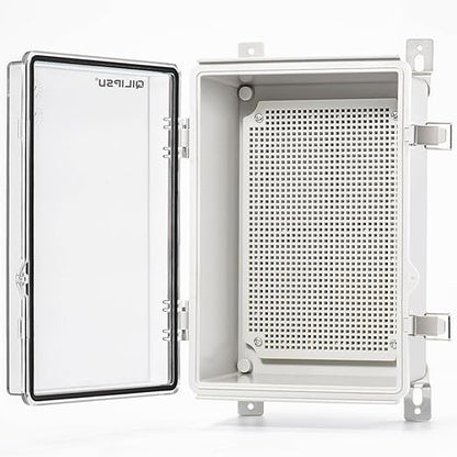 QILIPSU Waterproof Junction Box IP67 Outdoor Plastic Electrical Project Enclosure Weatherproof with Mounting Plate, Wall Brackets, Hinged Clear Cover 11.2"x7.7"x5.1" CC