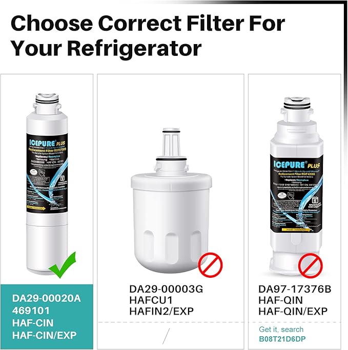 ICEPURE PLUS NSF/ANSI 53 DA29-00020B Refrigerator Water Filter Compatible with Samsung DA29-00020A/B, DA29-00020B-1, HAF-CIN/EXP, 46-9101, RF4267HARS, 1PACK