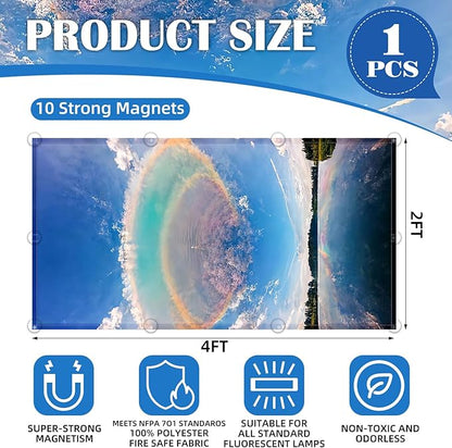 Fluorescent Light Covers - Classroom Covers for Ceiling Lights, 1 PCS 4 x 2 Feet Magnetic Light Filters, Classroom, Office Decor (Blue Sky - Rainbow)