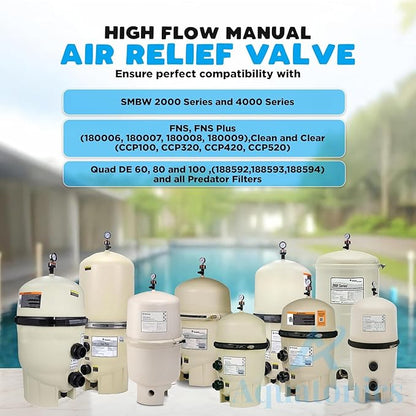 Air Relief Valve – Pressure Relief Valve 98209803 Replacement for FNS, FNS Plus, SMBW 2000 Series and 4000 Series, Clean and Clear – Pool Filter Valve for Pressure Release