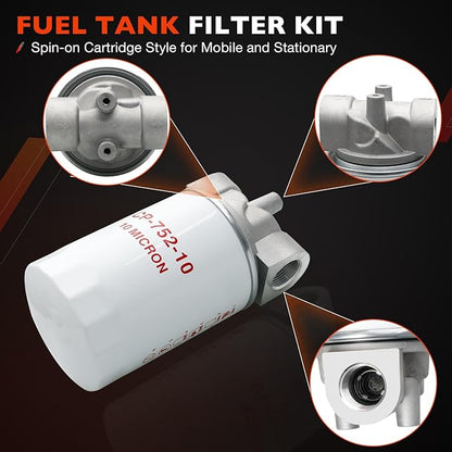 Spin-On Hydraulic Oil Filter Assembly 10 Micron with 3/4" NPT, Hydraulic Return Line Filter Housing for Petroleum-Based Fluids, 20 GPM, 200 PSI, Model 221006 Kit