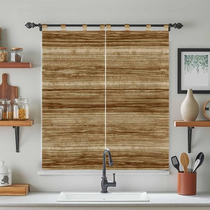 Vintage Western Bedroom Curtains 72 Inch Length, Window Curtains Tab Top, Rustic Farmhouse Wooden Grain Barn Door Light Filtering Window Treatments Drapes 52"x72" 2 Panel