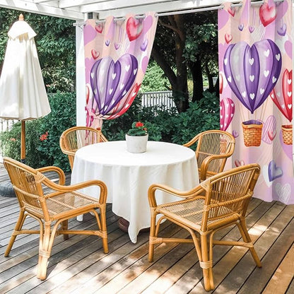 Hot Air Balloons Waterproof Outdoor Curtains for Patio,Windproof Weatherproof Curtains with Weighted Hem,Valentine's Day Watercolor Love Balloons Light Filtering Privacy Drapes 54"x 84" 2 Panels