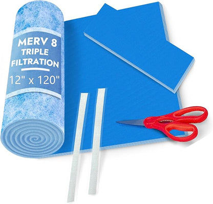 NORTHWEST ENTERPRISES Cut to Size Floor Vent Air Filters for home - MERV 8 Electrostatic Cut to Fit Air Filter Roll & Adhesive Hook Tape (12" x 120" Triple Filtration)