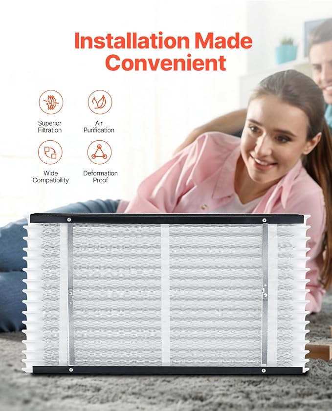 VEVOR 16x28x4 Furnace Air Filter, MERV 13 Pleated HVAC AC Replacement, Electrostatic 12-Month Air Cleaner, 2-Pack (Actual Size: 16.34x27.76x3.98 in), for Improving Home Indoor Quality