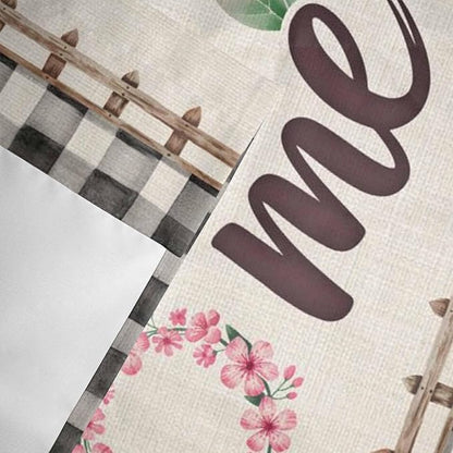 Spring Flowers Curtain Valances for Windows, Kitchen Valance Window Treatment, Vintage Watercolor Black Plaid on Linen Light Filtering Block Curtains for Bathroom/Bedroom/Living Room 42'' x 18''