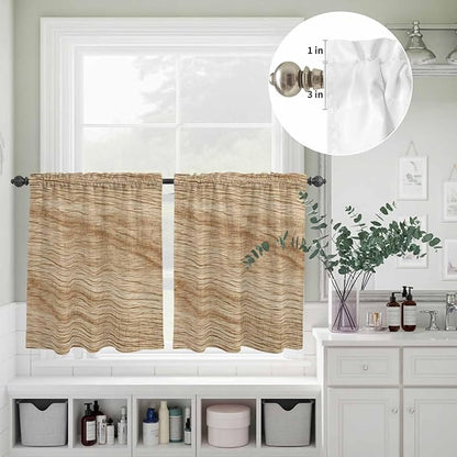 Kitchen Curtains Tiers and Valance Set of 3, Country Farmhouse Light Filtering Window Curtain Set, Vintage Brown Wooden Grain Rod Pocket Curtain Drapes for Cafe, Living Room, 24 Inches Tiers