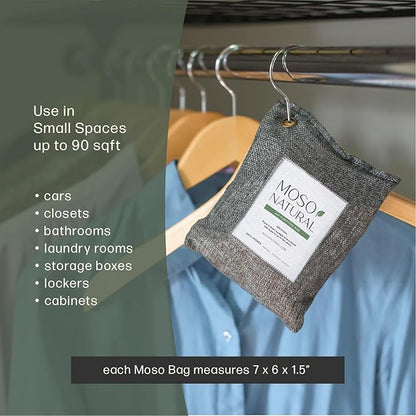 Moso Natural Air Purifying Bag 200g (2 Pack) HGTV Editor's Pick | Premium Bamboo Charcoal Odor Absorber for Home & Car | Closet Odor Eliminator & Car Air Freshener | Long Lasting Charcoal Bags