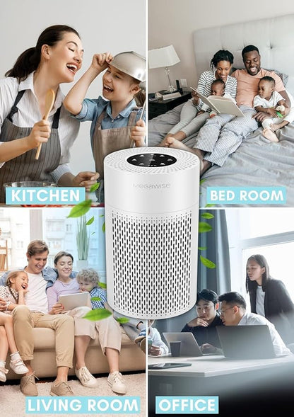 MEGAWISE True HEPA Air Purifier EPI235A, 3-Stage Filtration, Quiet 24dB Operation, Manages Airborne Particulates & Pet Hair , Perfect for 215 sq ft Rooms, White