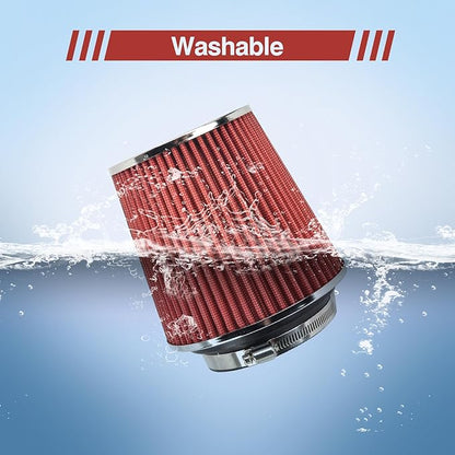 Universal Clamp On Air Intake Filter fits 3 In /3.5 In /4 In Three Different Size, Cone Air Intake Filter（Red）