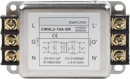 Single-Phase Two-Stage Power Supply Filter for Industrial Equipment — Conducted Noise Suppressor, Compact Chassis Mount, Alloy Housing, 250V, 3A/6A/10A/20A(10A)