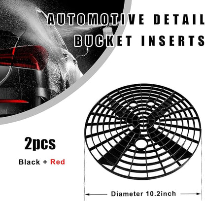 2 PCS Car Wash Bucket Insert, Dirt Guard Bucket Insert Helps Remove Dirt Debris Washing Kit, Detail Grit Trap Filter Cleaning Tool Fits 3-5 Gallon Bucket, Car Accessories （Black+Red）