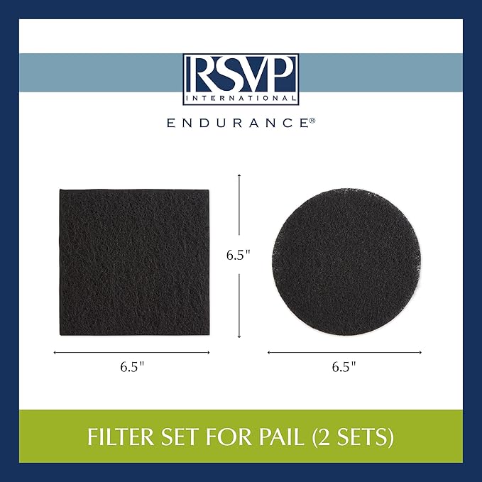 RSVP International Charcoal Compost Bin Filter 2-Piece Set Helps Keep Kitchen Smelling Fresh, Replacement