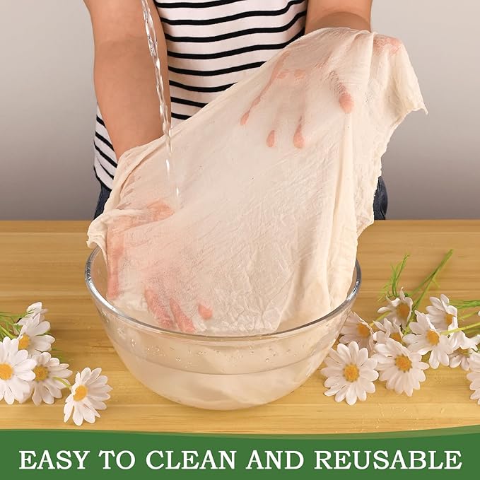 WMKGG 9 PCS Reusable Unbleached Cotton Cheese Cloth 20x20 Inch, Grade 100 Precut Cheesecloth for Straining Hemmed 4 Edges Fine Mesh Cotton for Cooking, Juicing, Cheese Making, Baking, Yogurt