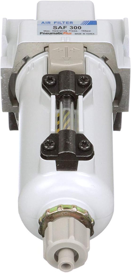 PneumaticPlus SAF300-N03B-MEP Compressed Air Particulate Filter 3/8" NPT, 10 Micron Element, Metal Bowl, Manual Drain, Bracket
