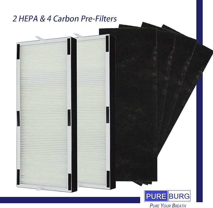 PUREBURG Replacement Filter Set Compatible with Hunter HP600 Tall Tower Air Purifier, 2 H13 HEPA + 4 Activated Carbon Pre-Filters Air Clean Dust VOCs Odor