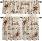 Kitchen Curtains Tiers and Valance Set of 3, Brown Farmhouse Light Filtering Window Curtain Set, Retro Country Stars Rustic Branches Berry Rod Pocket Curtain Drapes for Living Room, 36 Inches Tiers