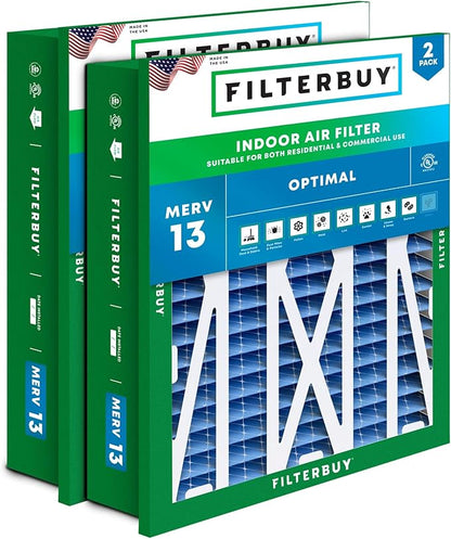 Filterbuy 20x20x5 Air Filter MERV 13 Optimal Smoke & Allergy Defense (2-Pack), Electrostatic Pleated HVAC AC Furnace Filters for Honeywell Return Grille FC40R1003 (Actual Size: 18.38 x 18.38 x 3.69)