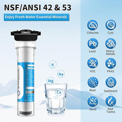 Under Sink Water Filter System, Reduce Heavy Metals/Chlorine/PFAS/PFOA/PFOS/Odor/Sediment, NSF/ANSI 42&53 Improve Taste, EZ Change Life Indication Mineral pH+ Under Sink Water Filter (Jumbo)