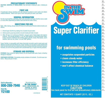 In The Swim Super Clarifier – Fast-Acting, Highly Concentrated Pool Water Clarifier for Crystal Clear Water & Improved Filter Efficiency – for Sand & Cartridge Filters - 1 Quart