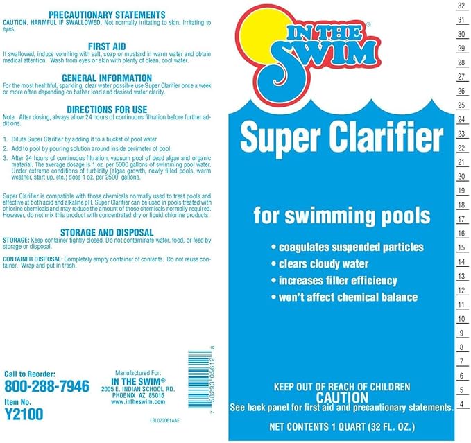 In The Swim Super Clarifier – Fast-Acting, Highly Concentrated Pool Water Clarifier for Crystal Clear Water & Improved Filter Efficiency – for Sand & Cartridge Filters - 1 Gallon