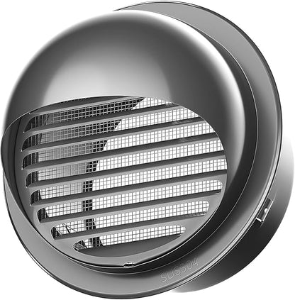 4" in Heavy Duty Thickened 304 Stainless Steel Air Vent Cover Louvered Grille Cover Vent Hood Round Cap Ducting Ventilation Air Outlet with Fly Screen Mesh for House (4inch-100MM Round Cap Black)