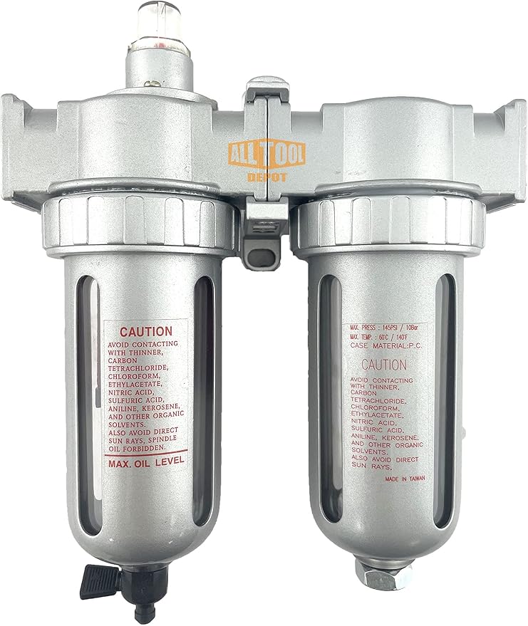 1/2" NPT MID FLOW 2 Stages Coalescing Filter Desiccant Dryer System For Compressed Air Lines, Poly Bowls, Great For Paint Spray And Plasma Cutter