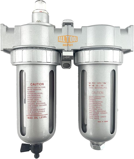 1/2" NPT MID FLOW 2 Stages Coalescing Filter Desiccant Dryer System For Compressed Air Lines, Poly Bowls, Great For Paint Spray And Plasma Cutter
