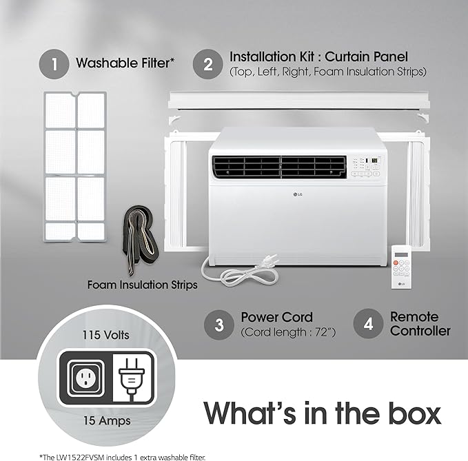 LG 14000 BTU Window Air Conditioner Energy Saving Dual Inverter Remote Control WiFi Enabled Works w/LG ThinQ, Alexa Washable Filer Ultra-Quiet Cools 700 Sq.Ft. for Large Room AC Unit White LW1522FVSM