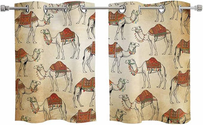 2 Panel Kitchen Cafe Curtains, Desert Sand Camel Sunlight Filtering Nature Air Through, Home Decor Window Covering Tier Curtains for Living Room 55W x 39L inch Summer Tropical Animals Vintage Beige