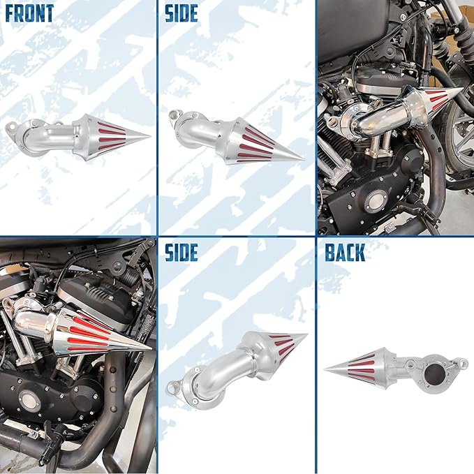 Air Cleaner Motorcycle CNC Spike Air Intake Filter Kit Fit for Harley Sportster XL Iron 883 1200 2004-2022 (Chrome)