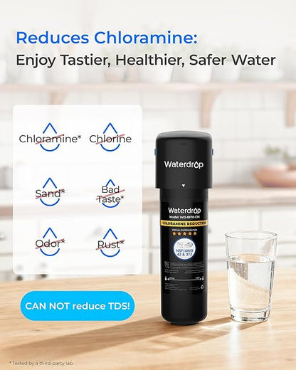 Waterdrop 10UB-CM 6 Months Under Sink Water Filter (Include: System+ 𝐅𝐚𝐮𝐜𝐞𝐭) for 99% Chloramine Reduce- Ideal for California, Florida and Washington- NSF/ANSI 42 Certified- with Faucet