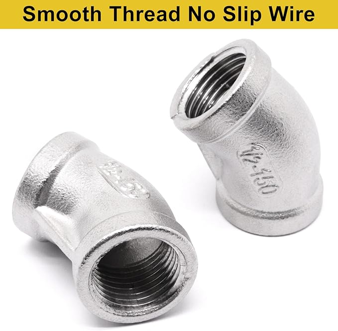 45 Degree Elbow 2PCS, 1/2" NPT Female x 1/2" NPT Female 304 Stainless Steel Pipe Fitting, Connector Coupler Apply to Outdoor/Garden/Industrial