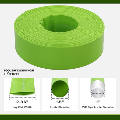Eastrans 1-1/2'' x 100 FT Pool Backwash Hose with 2 Hose Clamps,Extra Heavy Duty Discharge Hose,Drain Hose for Swimming Pool,Super wear-resistant,weather blast,green