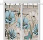 Teal Blue Tulips Bedroom Curtains 72 Inch Length, Window Curtains Tab Top, Spring Floral Barn Doors Vintage Wood Beige Light Filtering Window Treatments Drapes 52"x72" 2 Panel